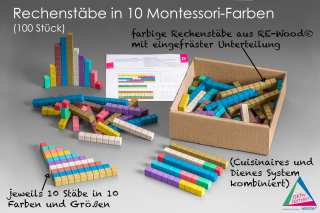 Counting rods. in 10 Montessori colours (100 pcs)